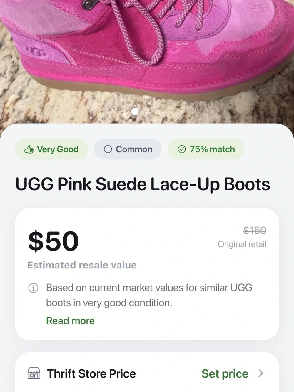 UGG Big Girl’s 6 Hot Pink/Purple Leather Fleece-Lined Lace-Up Boots